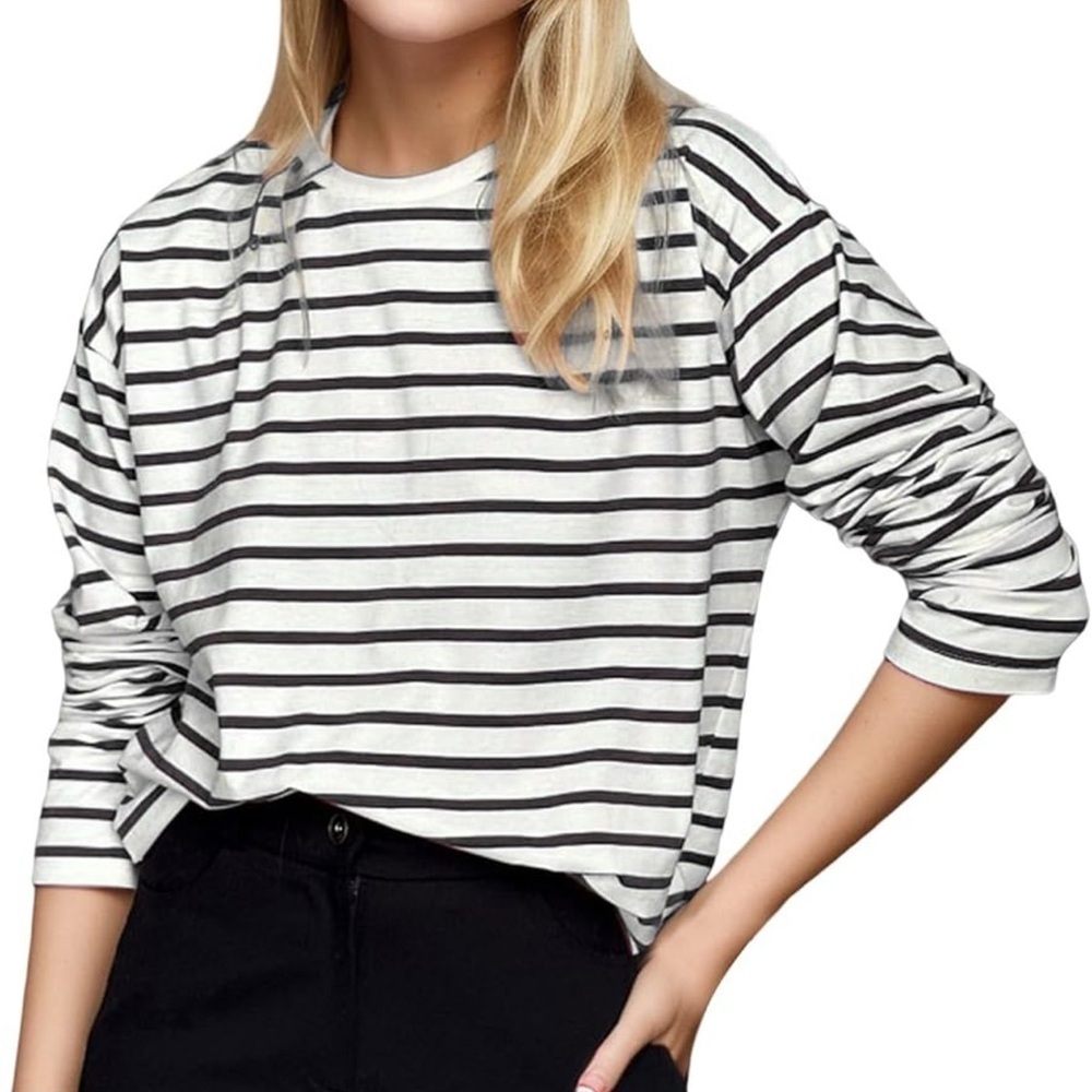 White/black striped shirt size L 100% Cotton